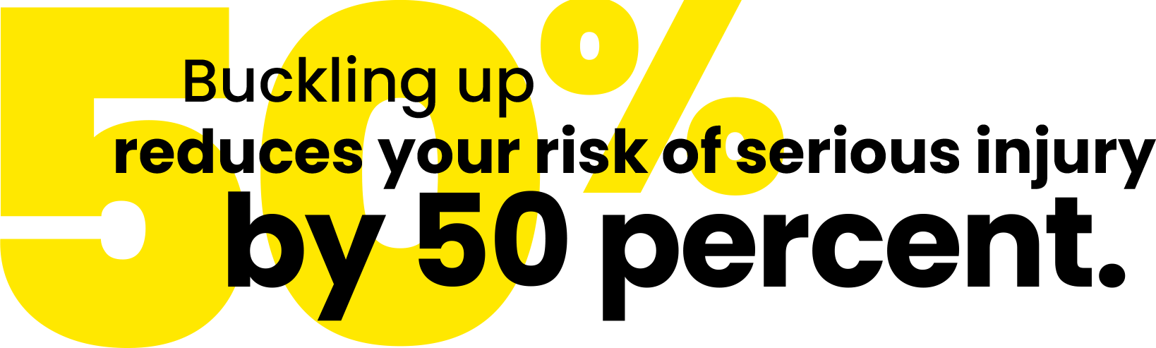 Image with words: Buckling up reduces your risk of serious injury by 50%.