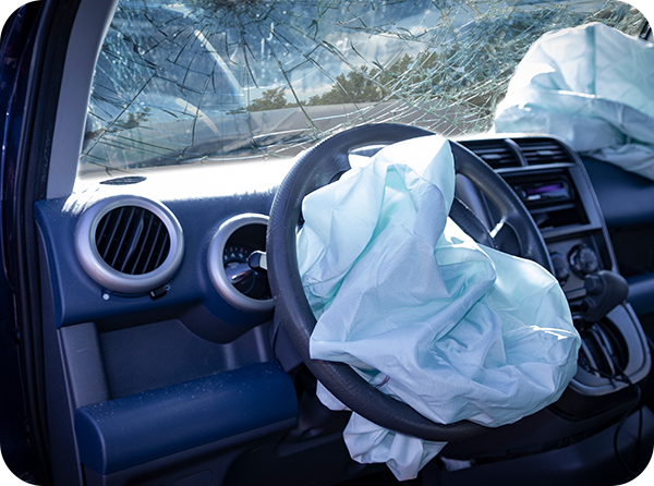 Photo of deployed driver's airbag in vehicle