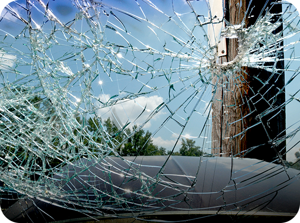 Photo of cracked vehicle windshield