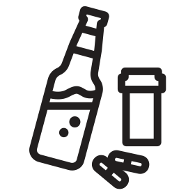 Alcohol bottle and pills icon